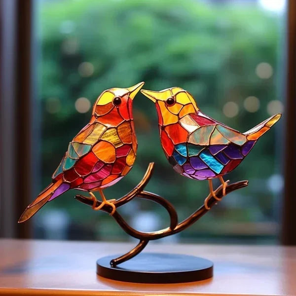Unique modern bird art sculpture, graceful coloured glass design, perfect elegant tabletop decor.
