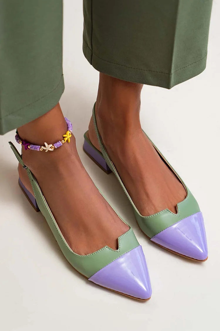 Elegant women's bi-color ballet flats with pointed toe & comfortable back strap, perfect for everyday fashion.