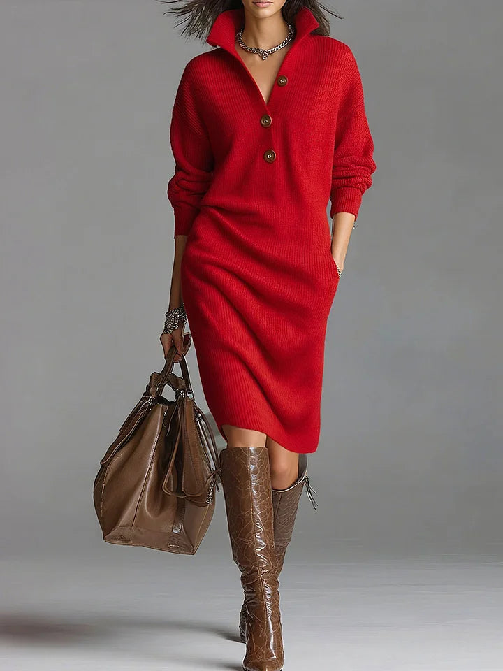 Chic women's button-front midi dress in ribbed fabric, ideal for spring/summer. Effortless style for work or casual outings.