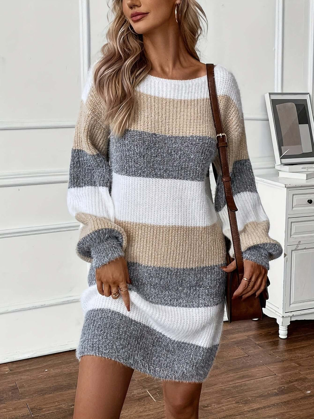 Women's Striped Knitted Sweater Dress