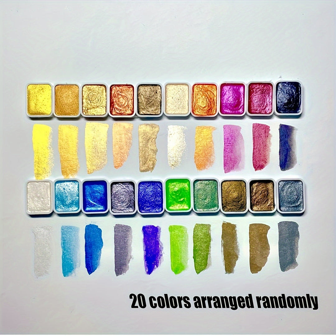 Premium 20-color pearl watercolor paint set. Shimmering solid paints for professional artists & creative calligraphy.