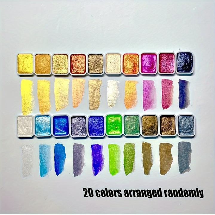 Premium 20-color pearl watercolor paint set. Shimmering solid paints for professional artists & creative calligraphy.