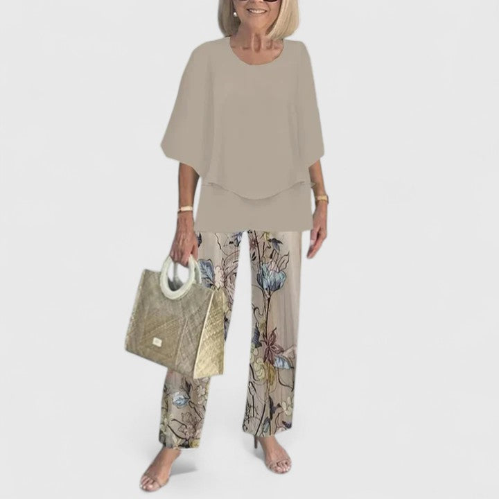 Women's sophisticated loose two-piece outfit set, elegant comfort wear for versatile spring/summer fashion.