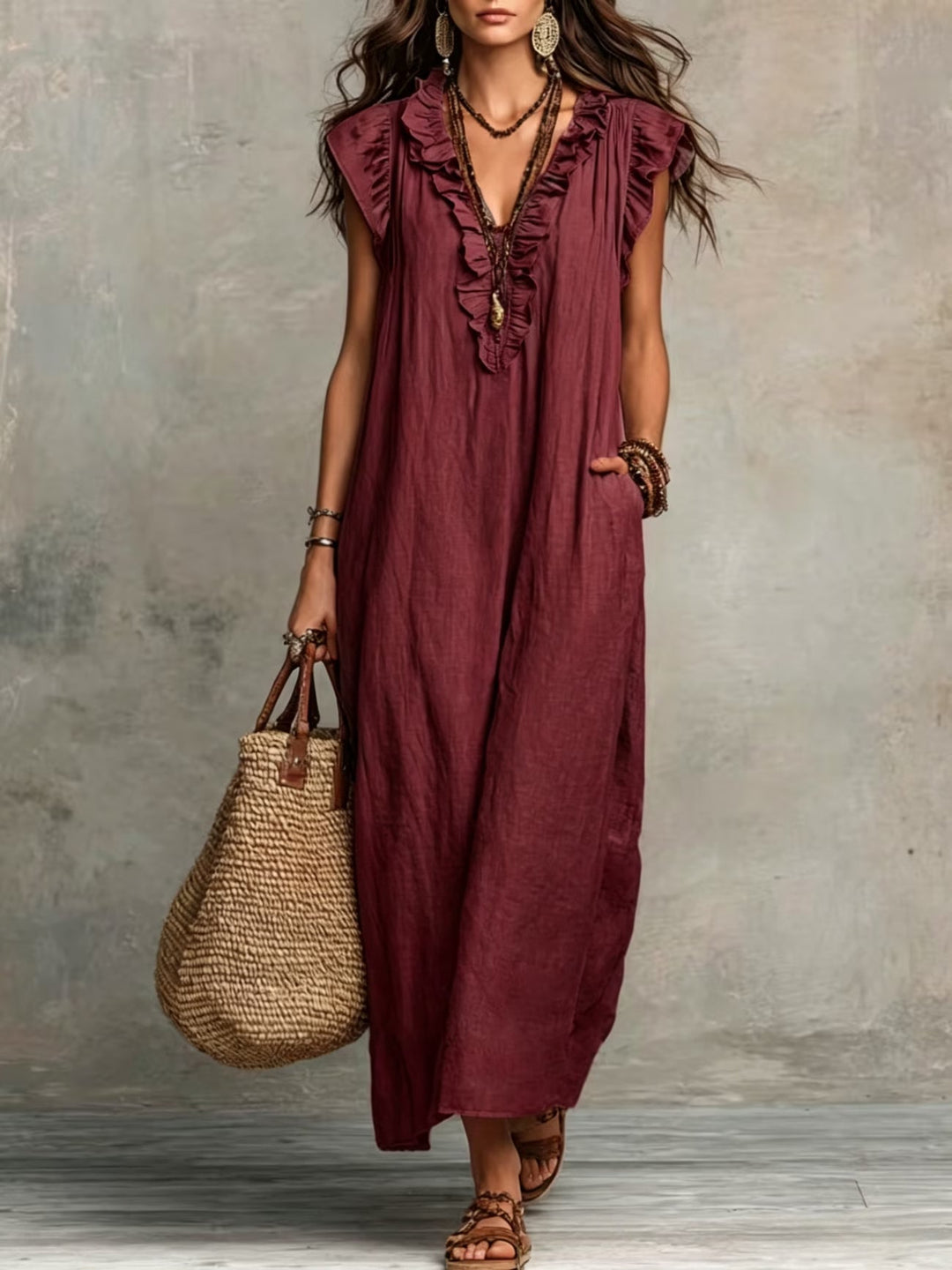 Light & elegant Women's Nola Ruffle Sleeveless Dress. A comfortable, feminine A-line midi, perfect for summer days.