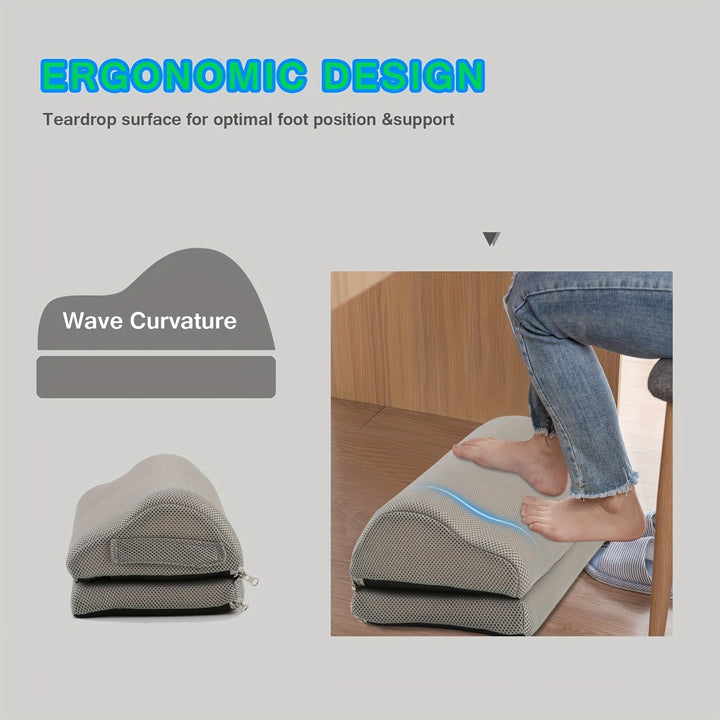 Versatile ergonomic footrest, memory foam comfort for both office and home desk support & relaxation.