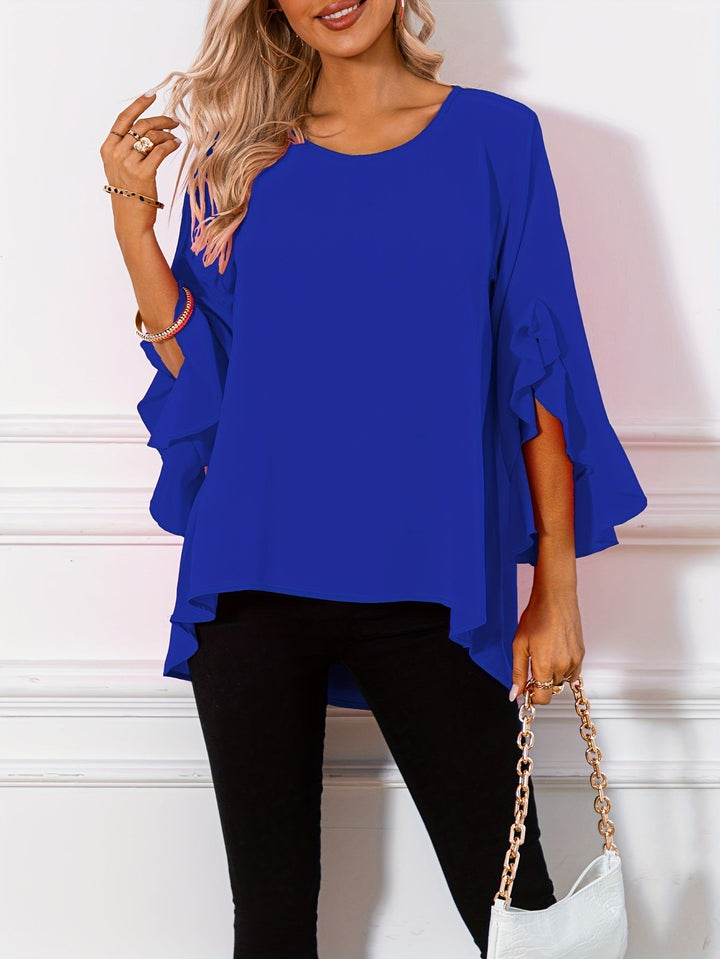 Elegant women's round neck top, perfect for versatile spring & summer fashion.