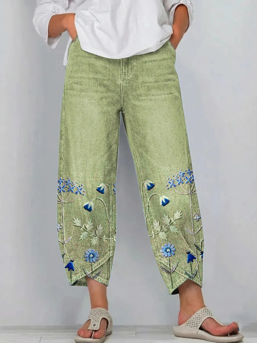 Stylish women's floral print boho trousers. Comfortable, relaxed fit for everyday casual outfits.