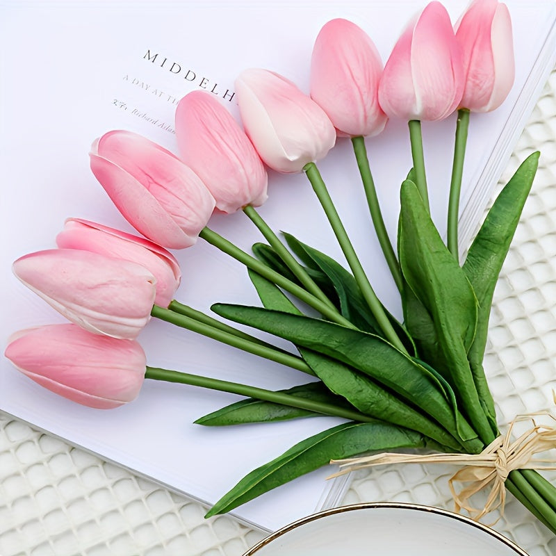Vibrant everlasting artificial tulips, a 10-piece set, perfect for enhancing home interior decor.