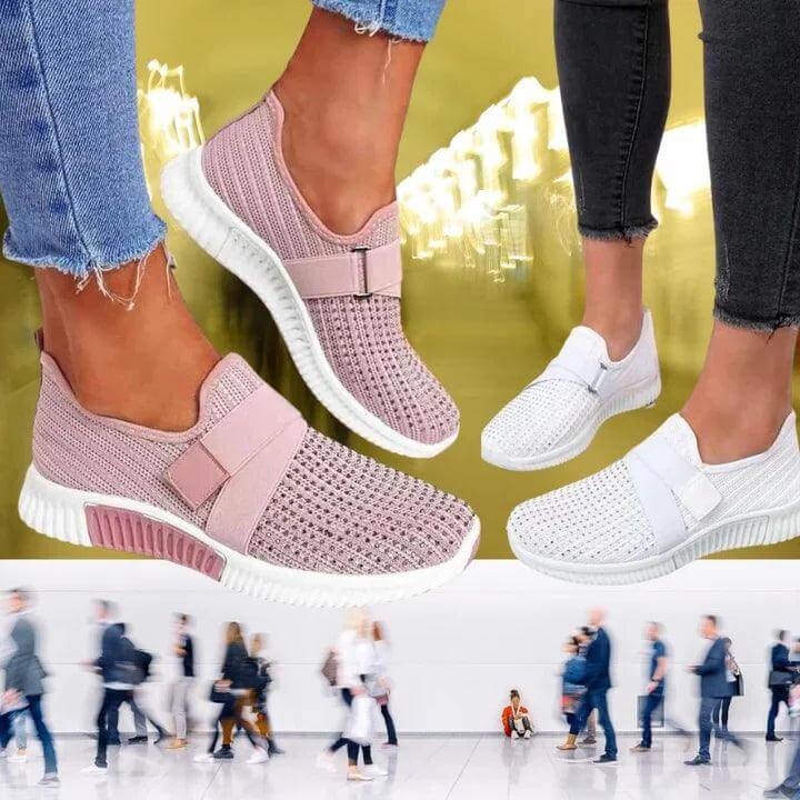 Women's Slip-On Velcro Trainers - Comfortable Walking Shoes