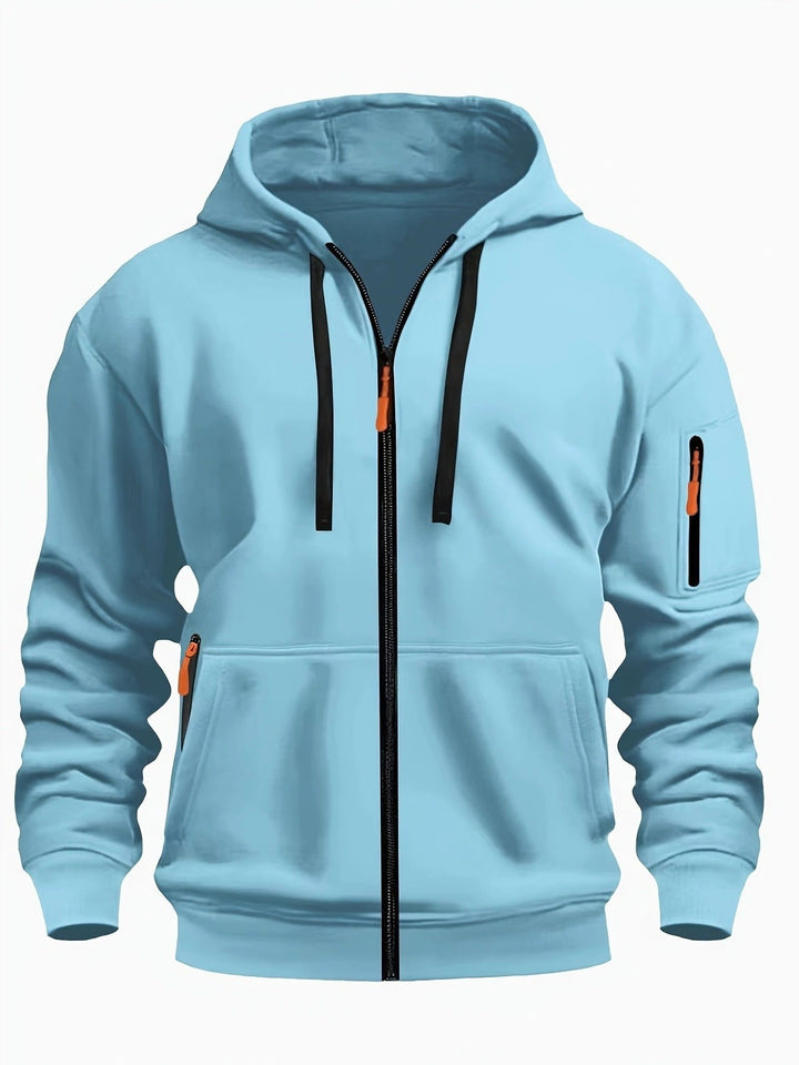 Men's comfortable zip-up hoodie for casual everyday wear.