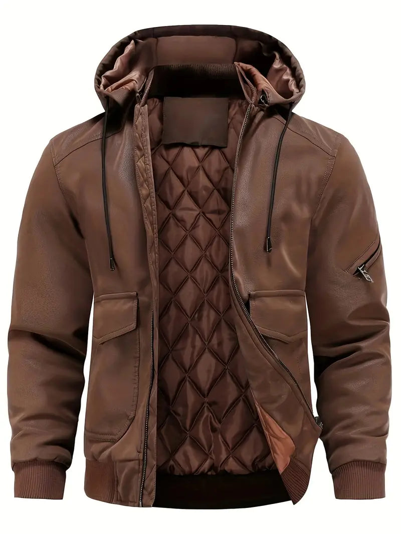 Men's stylish hooded bomber jacket, versatile casual outerwear for ultimate warmth in winter & fall.