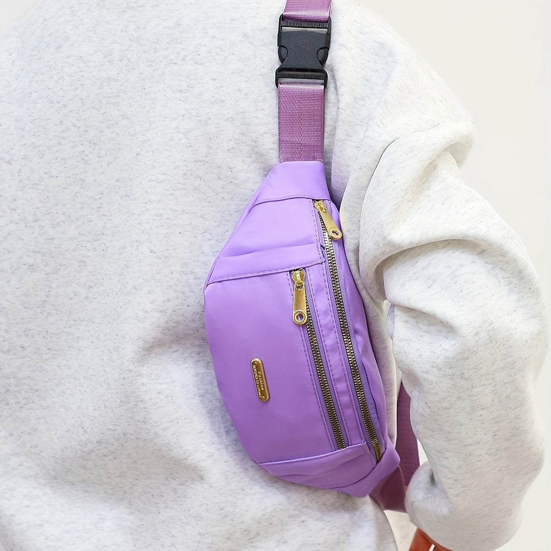 Sporty women's lightweight fanny pack, adjustable strap & secure multi-zip pockets for active use.