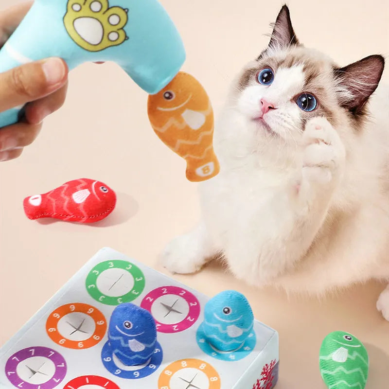 Interactive Cat Toy Set featuring colorful fish, perfect for active play and chewing for felines.
