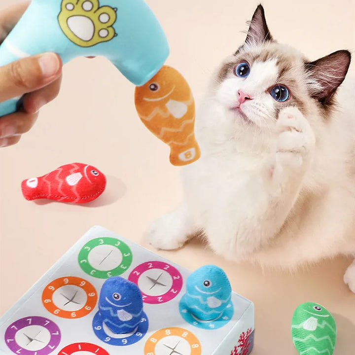 Interactive Cat Toy Set featuring colorful fish, perfect for active play and chewing for felines.