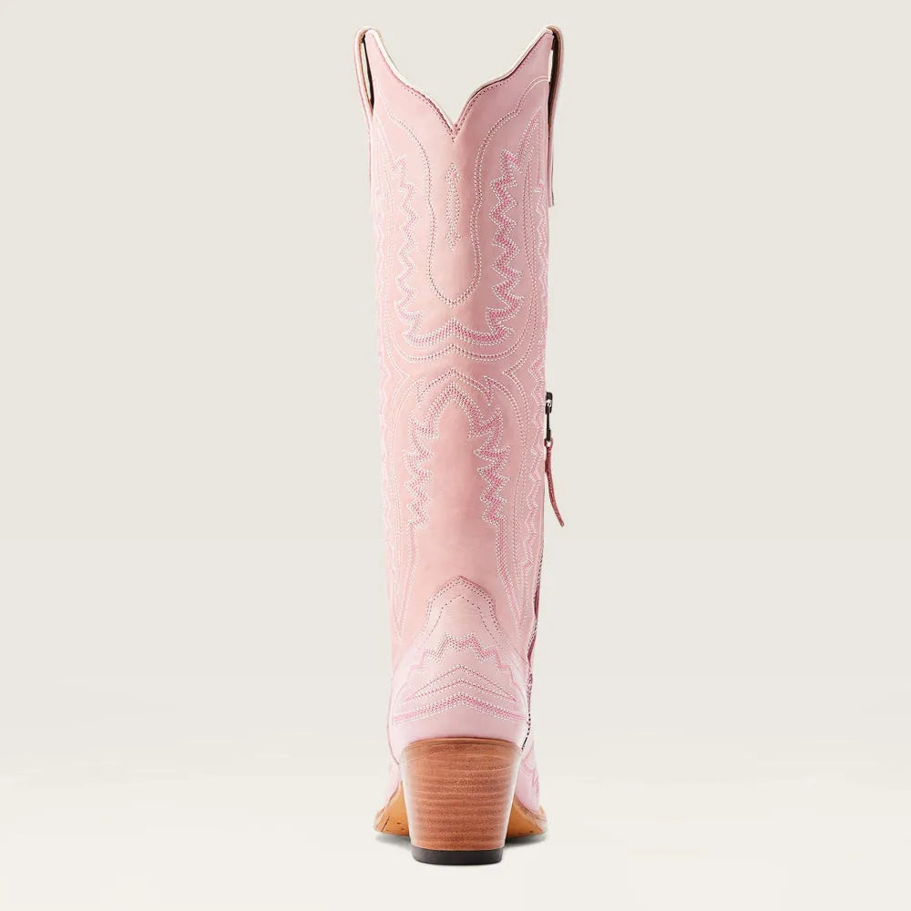 Stylish zipped tall boots for women, featuring a chic pattern, pointed toe & comfortable stacked heel.