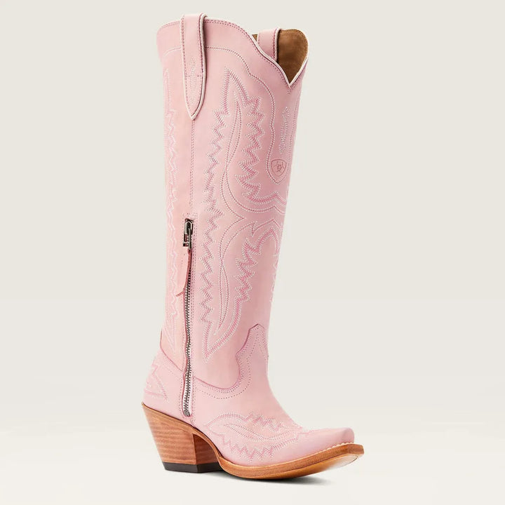 Elegant women's knee-high patterned boots with pointed toe & zip closure; perfect for winter style.