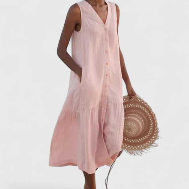 Stylish women's elegant midi dress. Perfect for versatile summer wear, comfortable and chic.