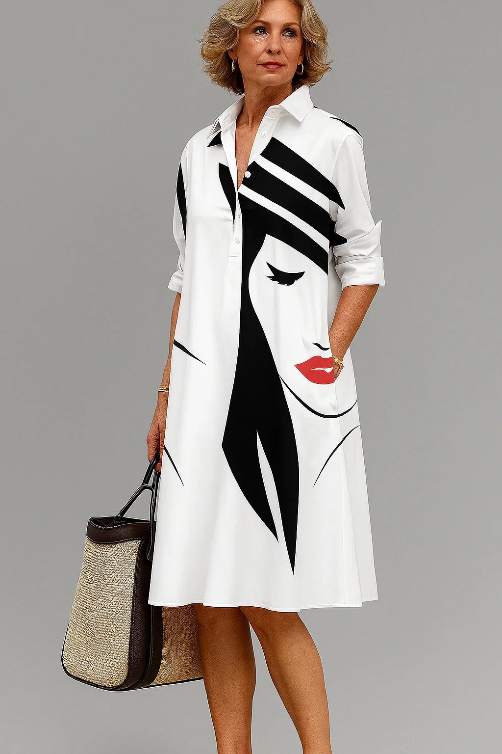 Elegant spring midi dress for women, offering a comfortable loose fit. Ideal for daily wear and chic style.