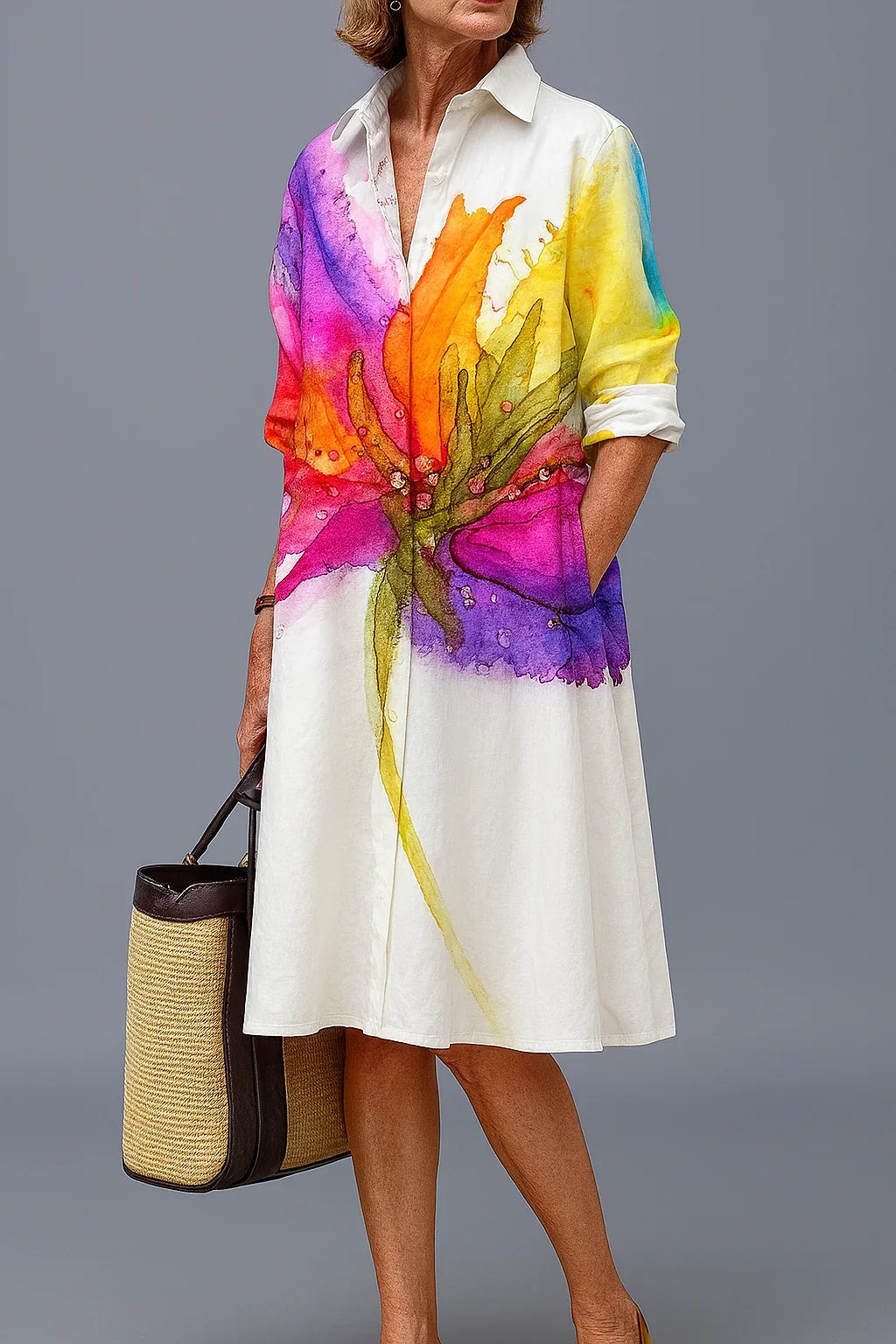 Lightweight, comfortable women's midi dress. Flowy design for carefree summer fashion & effortless elegance.