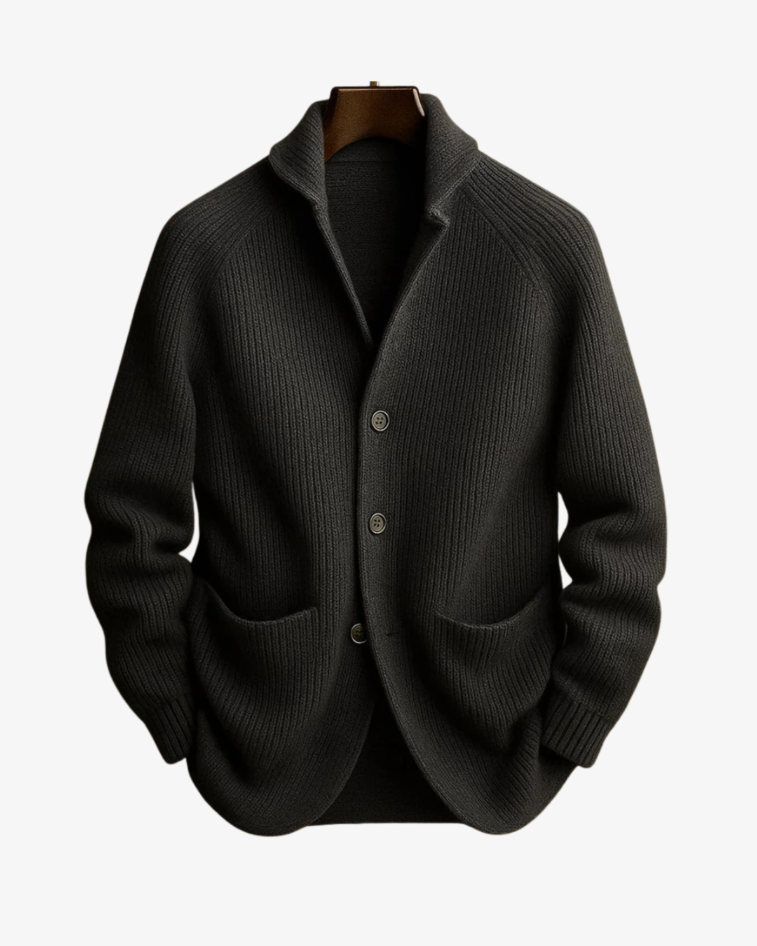 Elegant navy blue men's cardigan with tailored fit and classic button-front closure for refined style.