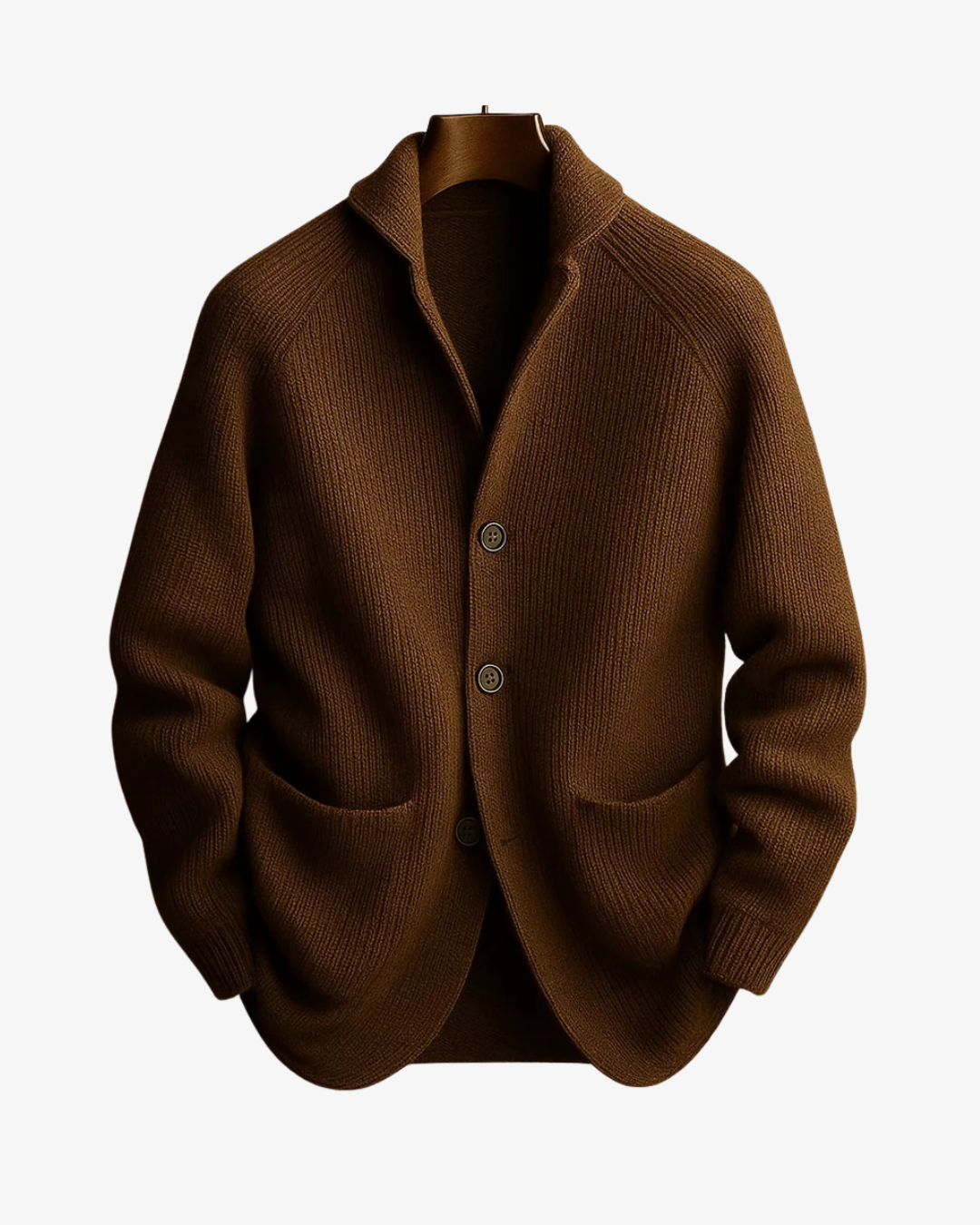 Professional black tailored men's cardigan, versatile for office wear or sophisticated everyday layering.