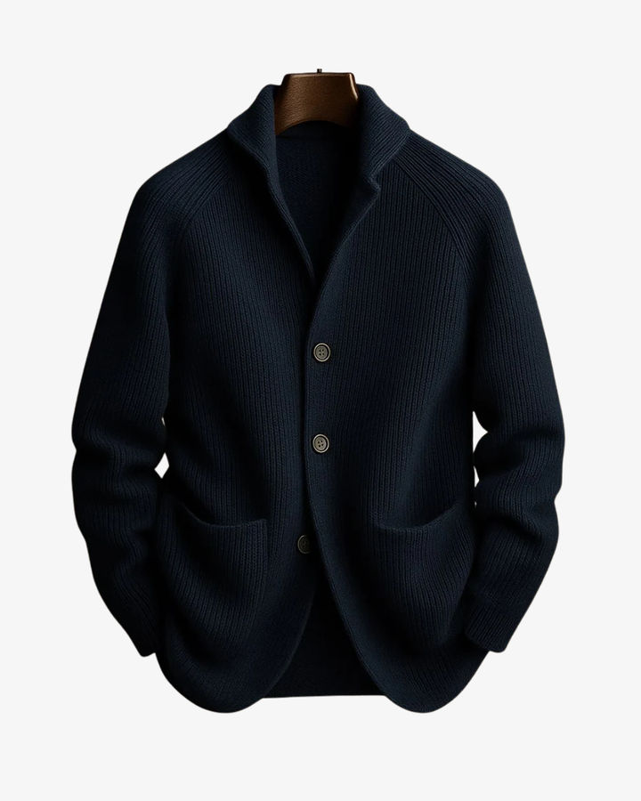 Versatile men's button-front cardigan in a tailored pink fit, adding a pop of color to outfits.