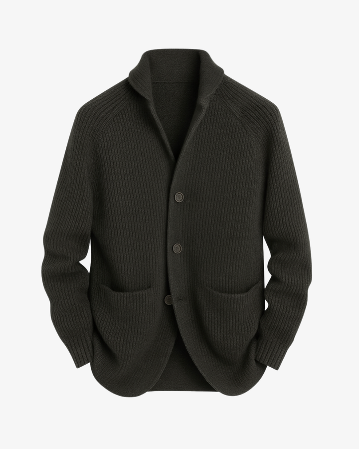 Men's tailored button-front cardigan in grey, perfect for smart casual or professional layering.