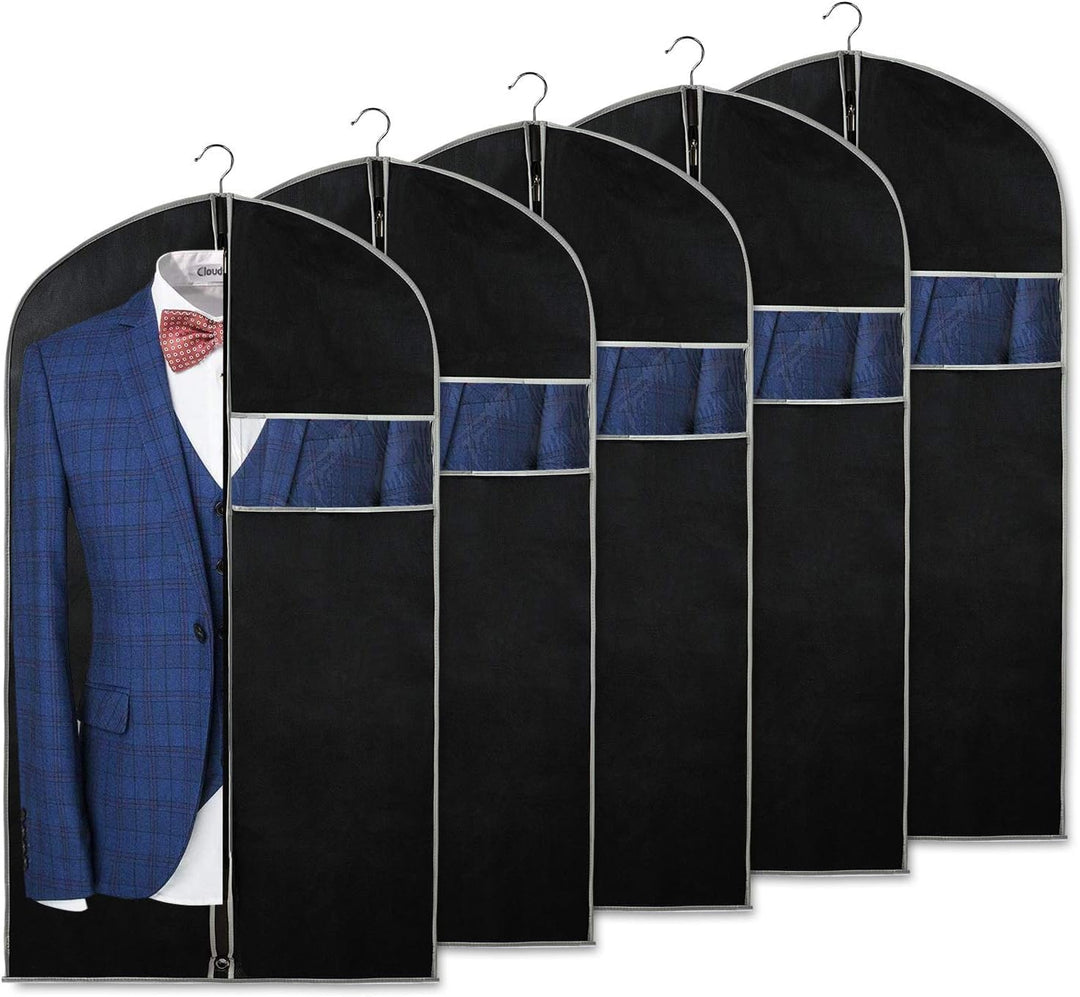 10-pack breathable garment covers with clear window for dustproof clothing protection in closet storage & travel.