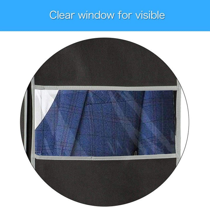 Unisex garment bags for wardrobe organization, dustproof clothing protection & travel storage with window.