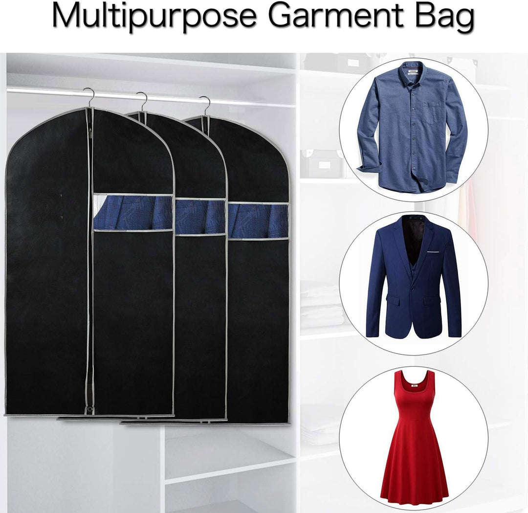 Breathable 10-pack clothing covers for closet, keeping garments dust-free & protected during storage or travel.