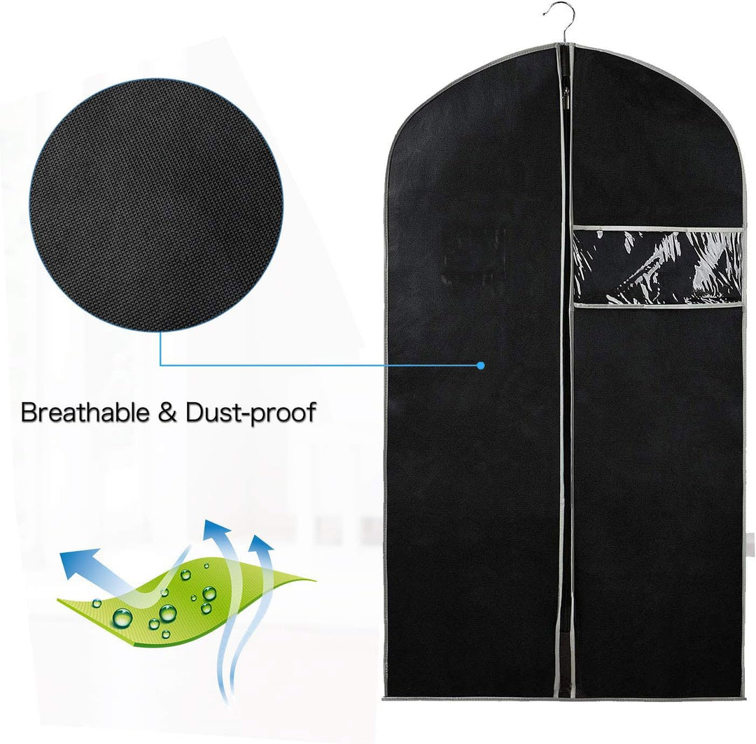 Clear window garment covers (10-pack) for clothing storage, ideal dustproof protection in wardrobe or travel.