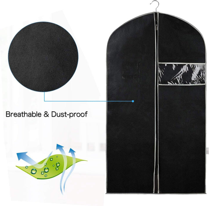 Clear window garment covers (10-pack) for clothing storage, ideal dustproof protection in wardrobe or travel.