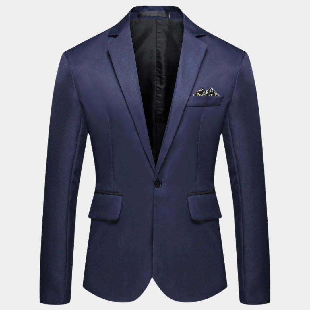 Men's modern slim fit blazer, perfect for smart casual or business attire. Stylish all-season suit jacket.
