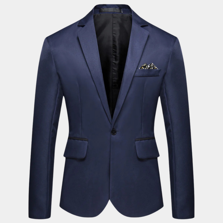 Men's modern slim fit blazer, perfect for smart casual or business attire. Stylish all-season suit jacket.