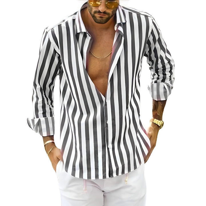 Men's striped summer shirt, lightweight & breathable, perfect for casual wear & vacation fashion.