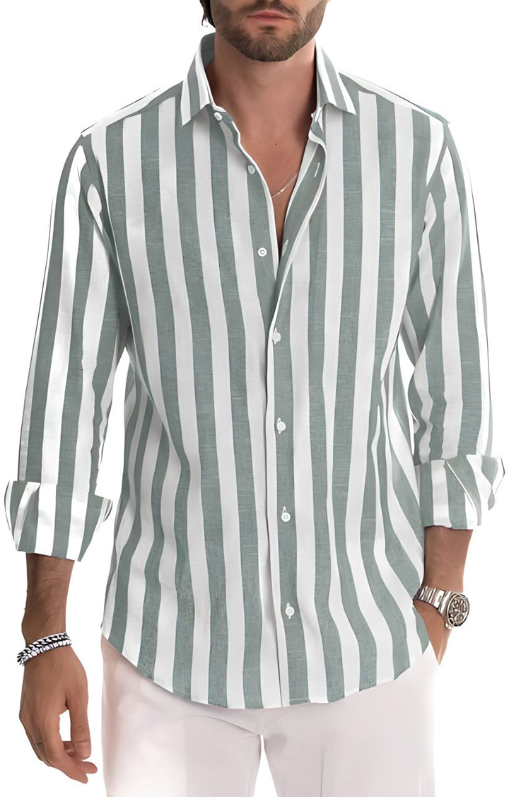 Men's versatile striped summer shirt, a comfortable and stylish choice for casual men's fashion.