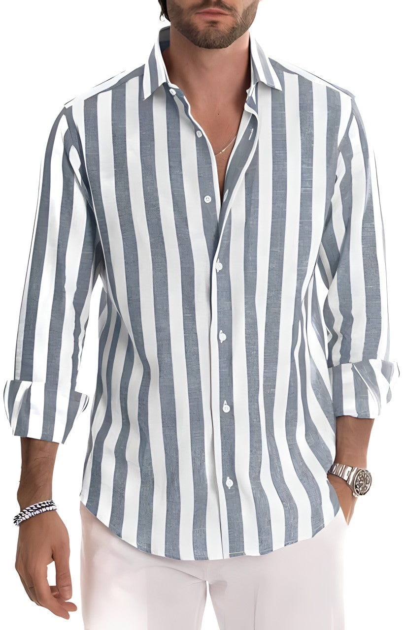 Cool striped summer shirt for men, offering all-day comfort and a relaxed, casual vacation style.