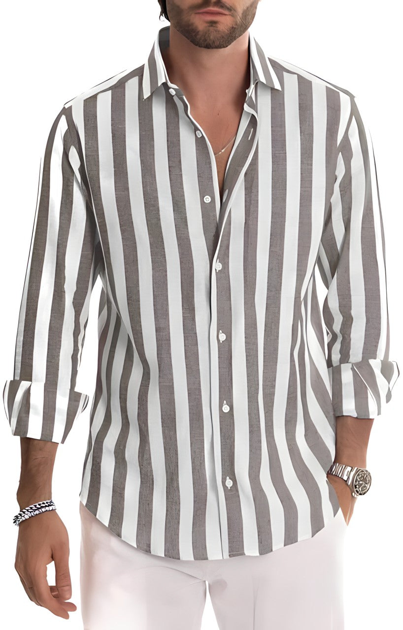 Fashionable men's striped vacation shirt, perfect lightweight top for sunny casual wear and comfort.