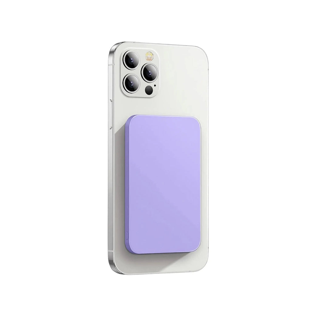 "10,000mAh MagSafe power bank for iPhone, sleek design, wireless charging, vibrant colors, portable, lightweight."