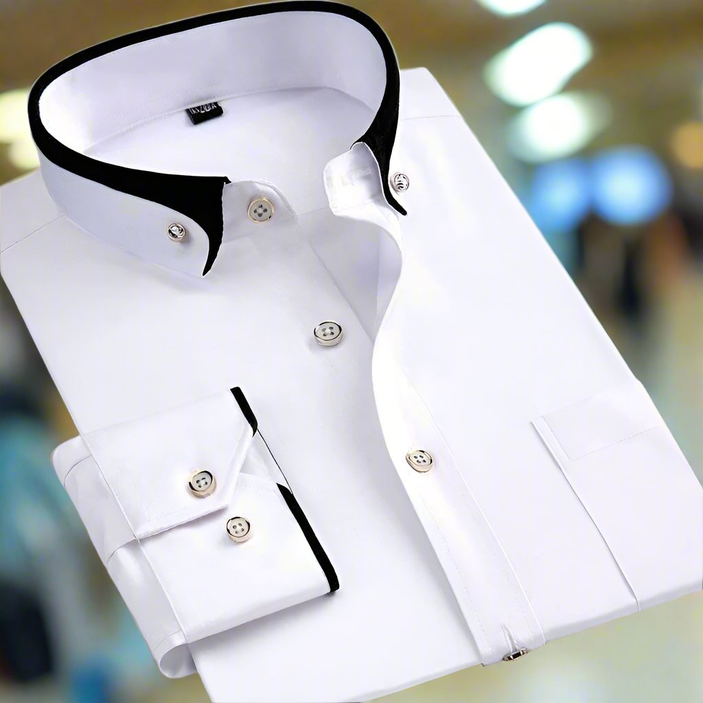 Comfortable men's long-sleeve button-up shirt, versatile for office, business, or smart casual occasions.