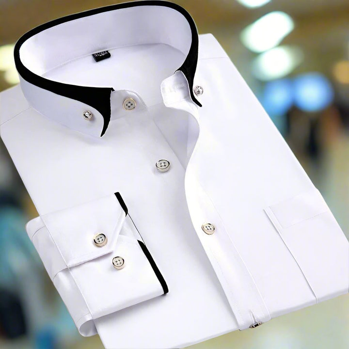 Comfortable men's long-sleeve button-up shirt, versatile for office, business, or smart casual occasions.