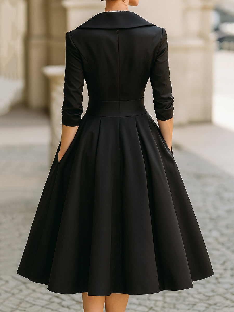 Fashionable women's A-line midi dress, ideal for elegant cocktail parties & special evening events.