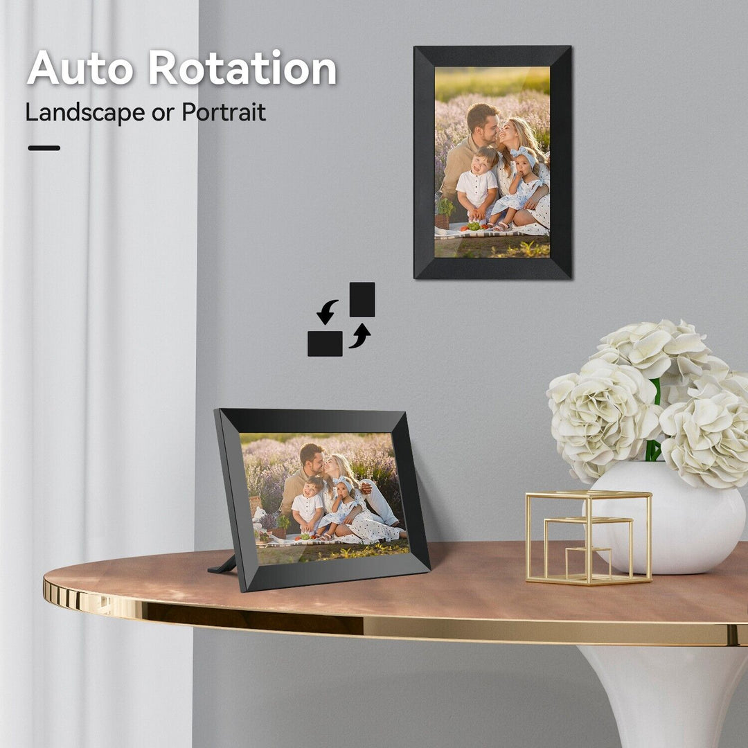 10.1-Inch HD touchscreen WiFi digital photo frame displaying vibrant images, ideal for showcasing memories with modern featur