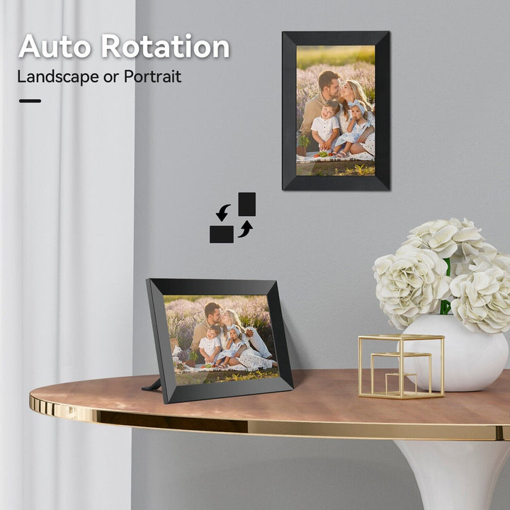 10.1-Inch HD touchscreen WiFi digital photo frame displaying vibrant images, ideal for showcasing memories with modern featur