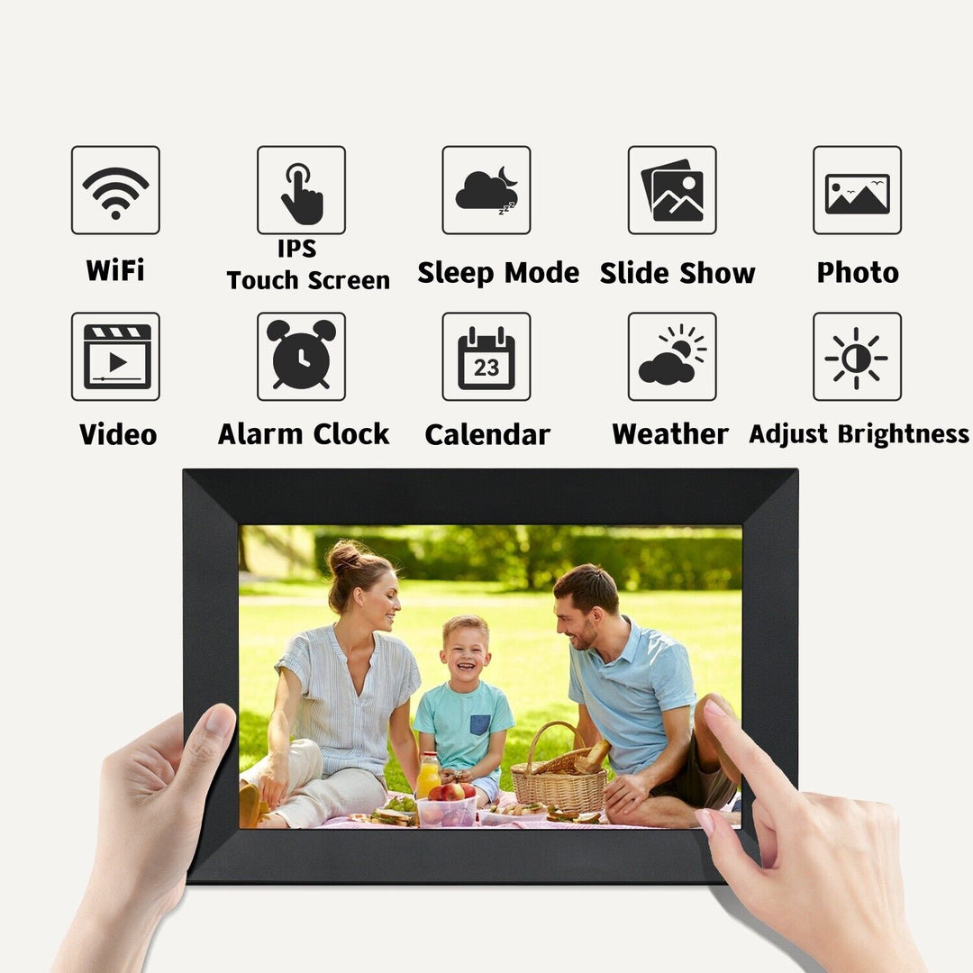 10.1-Inch HD touchscreen WiFi digital photo frame displaying vibrant images, ideal for showcasing memories with modern featur