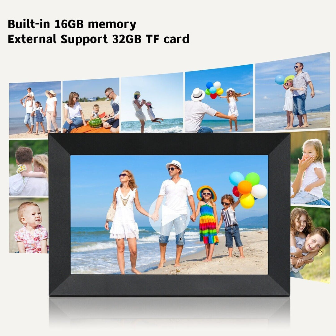 10.1-Inch HD touchscreen WiFi digital photo frame displaying vibrant images, ideal for showcasing memories with modern featur