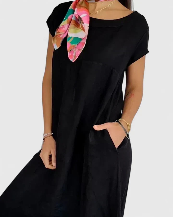 Versatile women's A-line dress with pockets, blending comfort with chic style for any occasion.