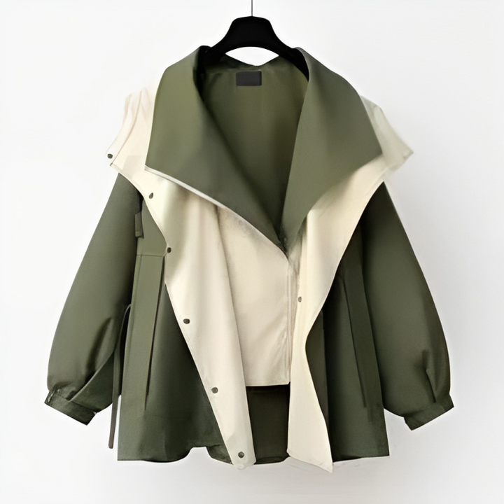 Women's luxury waterproof raincoat in a stylish trench coat design, perfect for elegant rain protection.