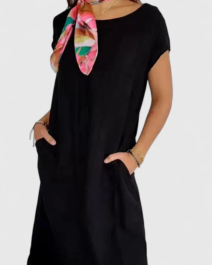Flattering A-line casual dress for women, super comfortable with practical pockets for everyday chic.