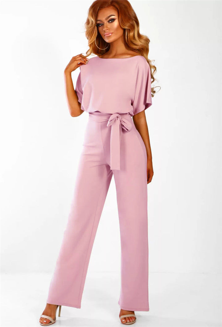 Womens elegant wide-leg jumpsuit, perfect for party wear or a stylish casual chic outfit. Features a tied waist.